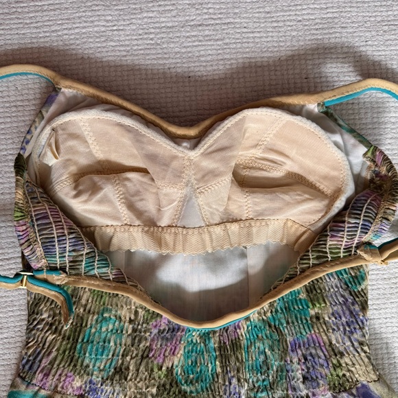 Vintage Teal & Lavender Floral A-line Dress Summer Feminine Retro 50s 70s - Picture 8 of 10